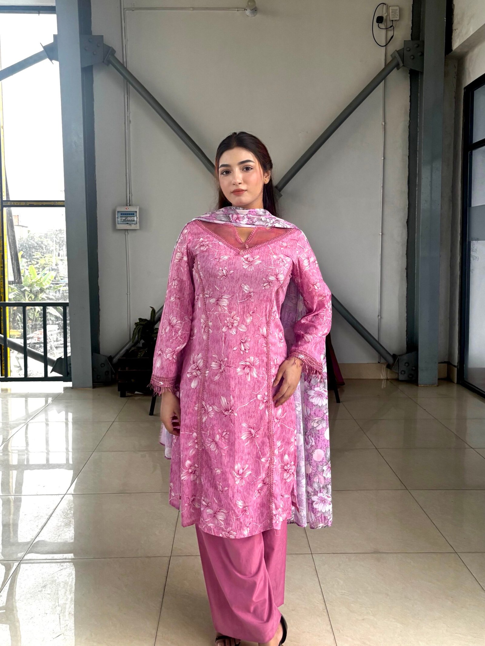 Pink Petal Bloom China Silk Ensemble | Three-Piece - Image 3