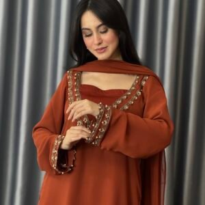 Brick Pearl Lace Three-Piece Set