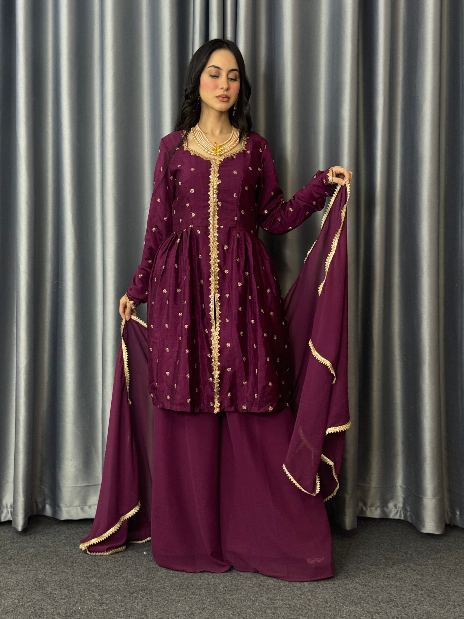 Purple Karcupi Sharara Three-Piece Set - Image 3