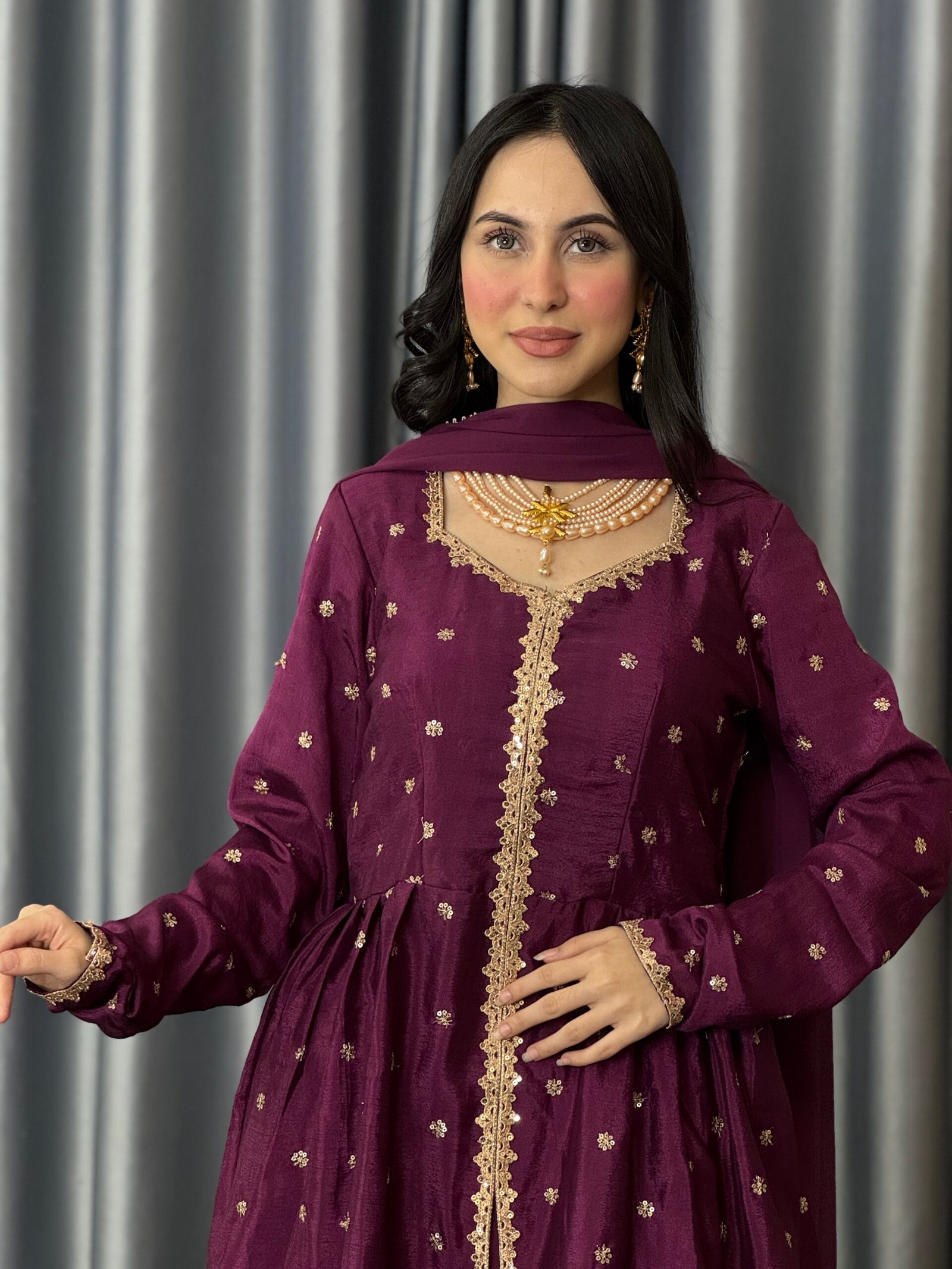Purple Karcupi Sharara Three-Piece Set - Image 4