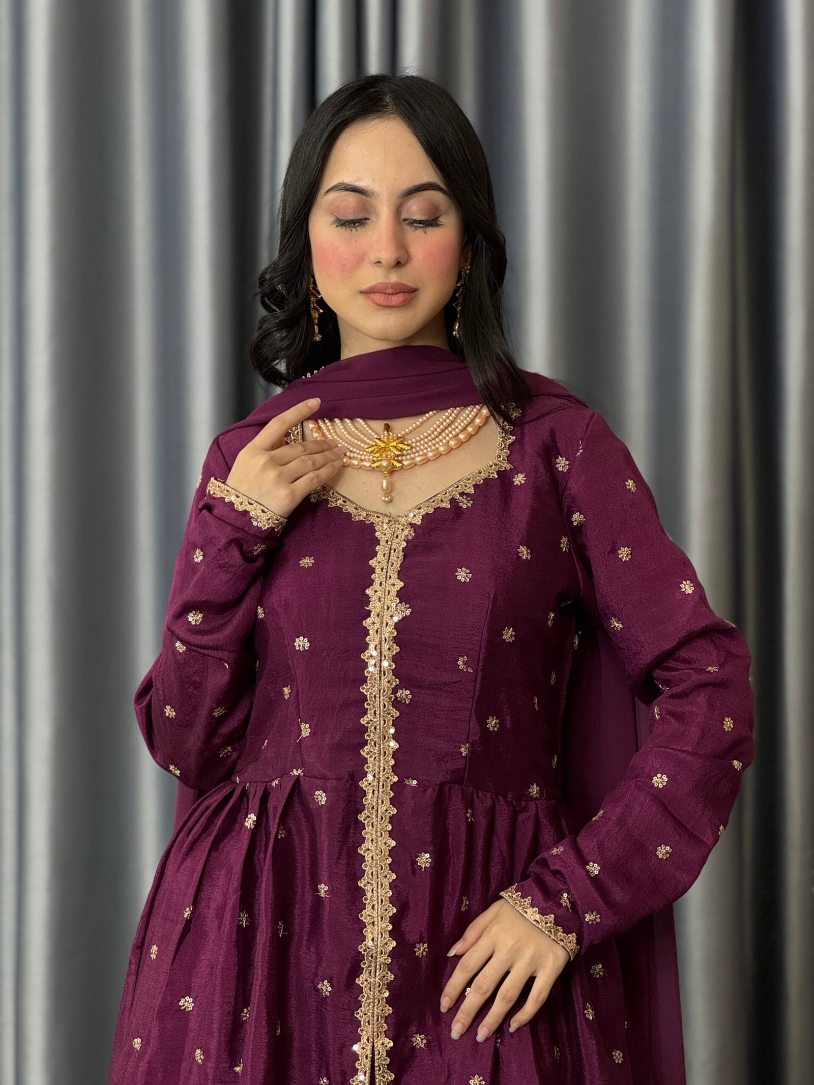 Purple Karcupi Sharara Three-Piece Set - Image 2
