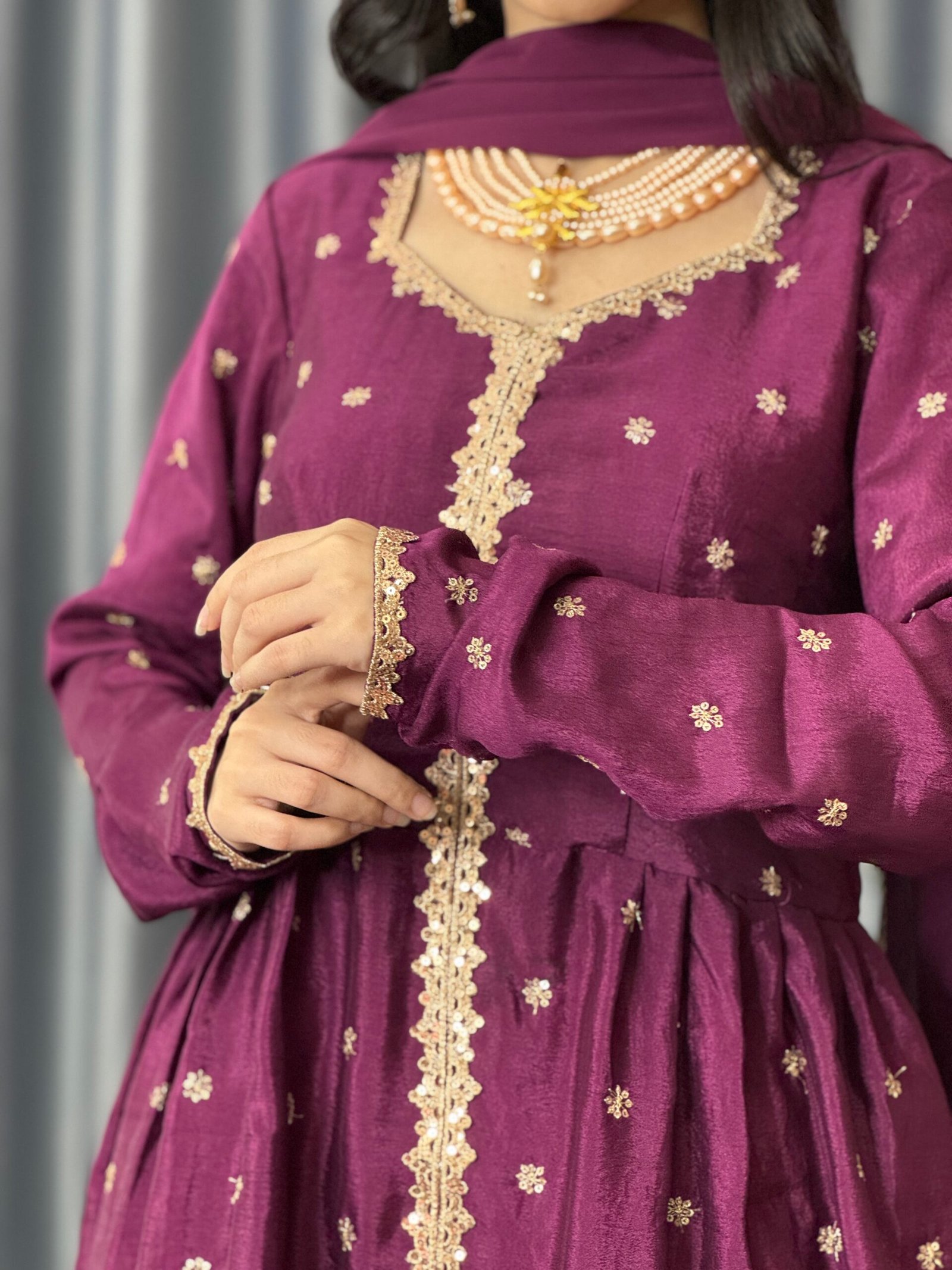 Purple Karcupi Sharara Three-Piece Set