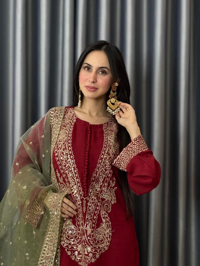 Maroon Elegance Sequin Embroidered Georgette Dress