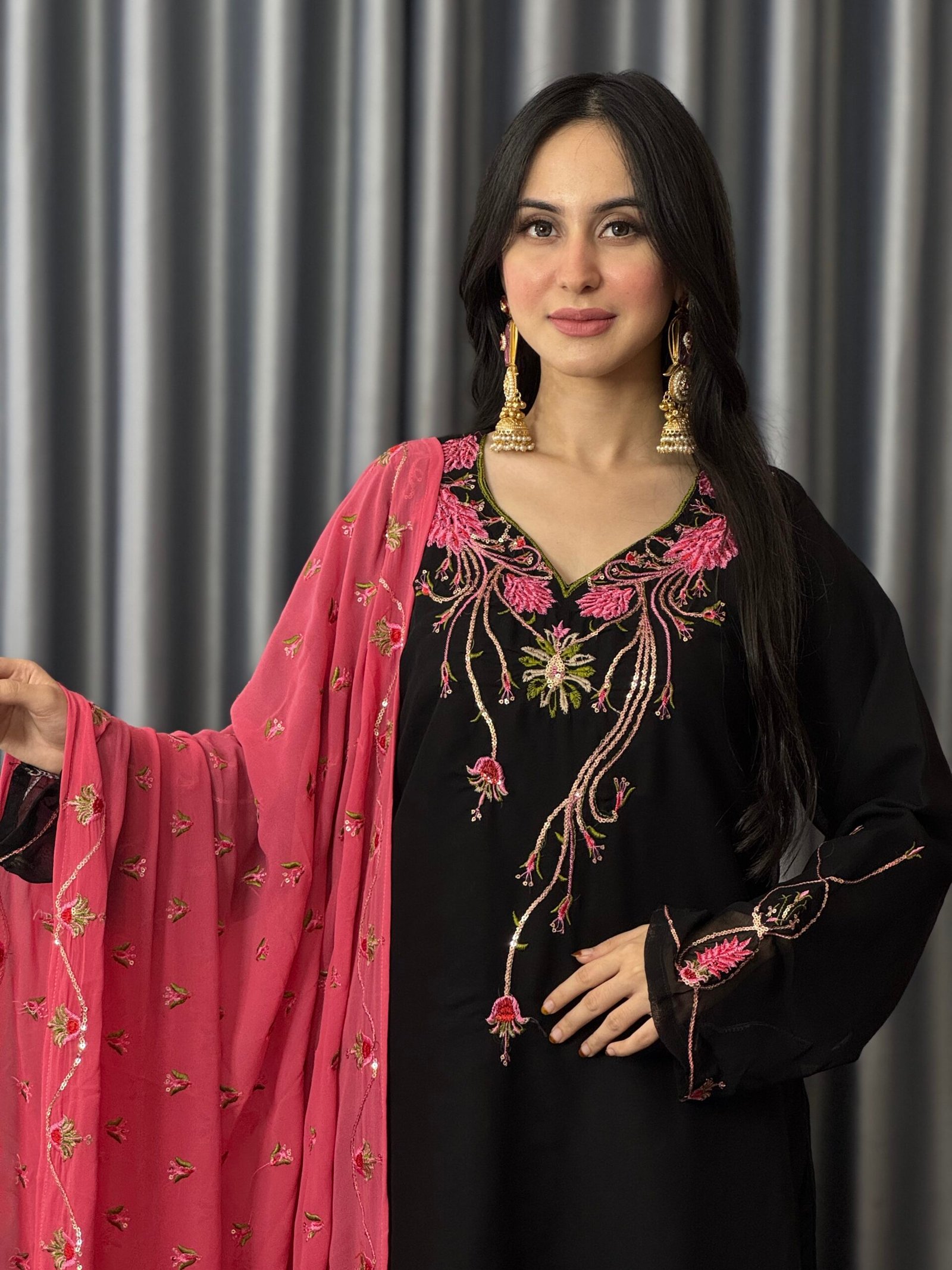 Azarish Black Sequins Embroidered Georgette Dress Set