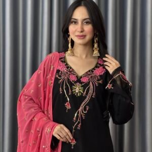 Premium Black Sequins & Embroidered Georgette 3 Piece Set